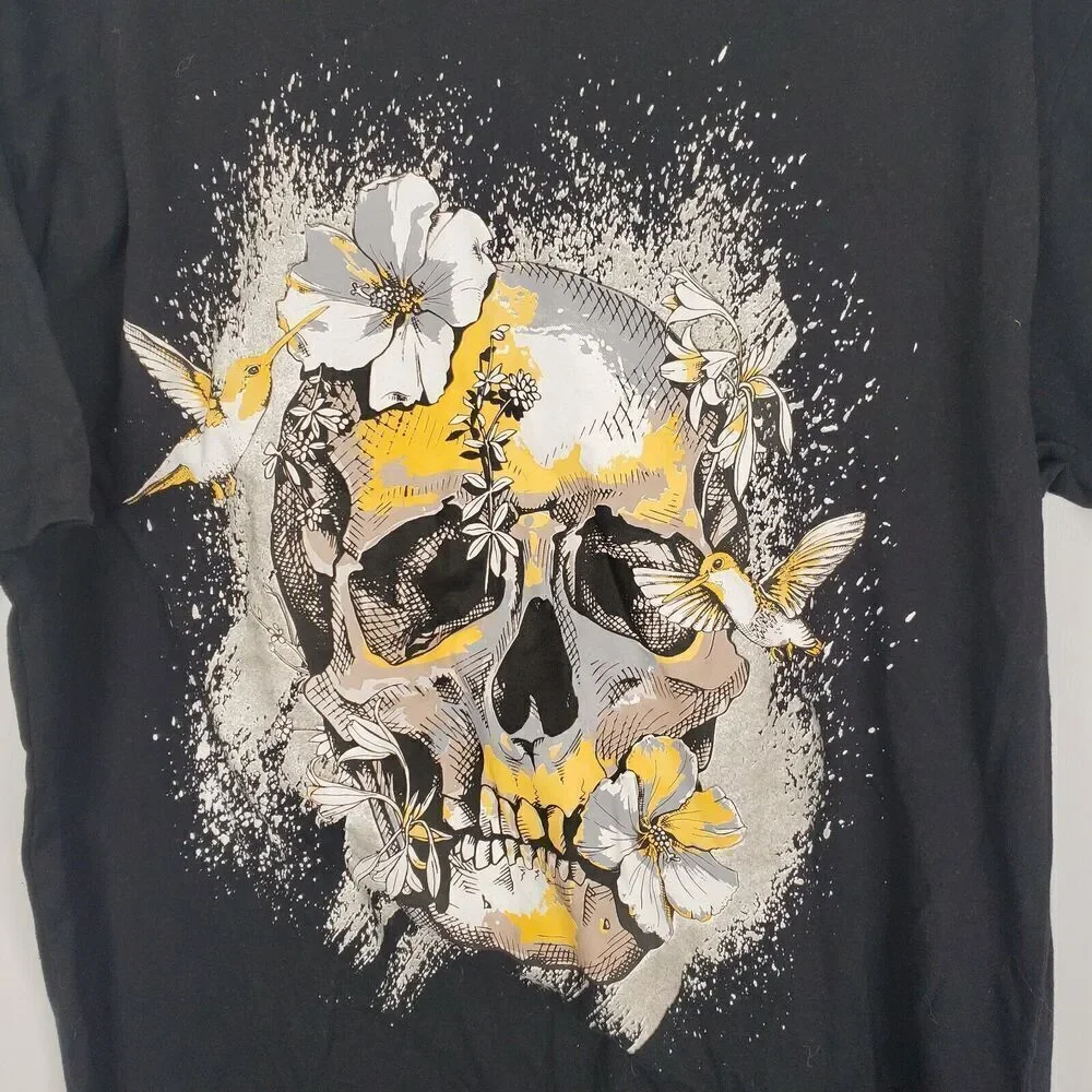 Super Massive T Shirt Floral Skull Graphic Western Cowgirl Womens L Statement
